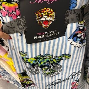 Ed Hardy Blue and White Striped blanket